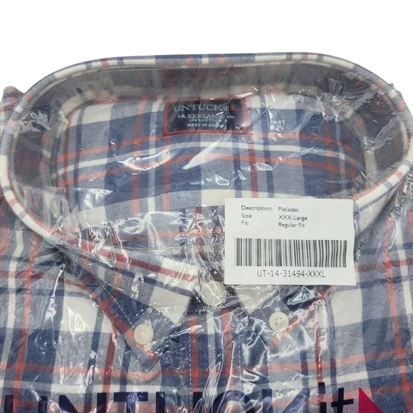 UNTUCKit Mens‎ 3XL Regular Fit Button Down Shirt Plelades NEW Blue Red Plaid - Picture 2 of 5